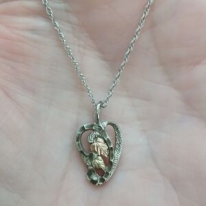 Gorgeous Vtg Heart Leaf 925 & 12K Coleman Black Hills Gold Necklace 18"